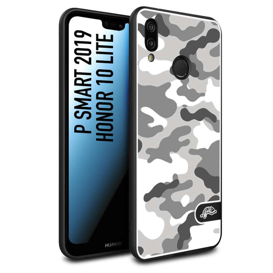 CUSTOMIZZA - Custodia cover nera morbida in tpu compatibile per Huawei P Smart 2019 camouflage mimetico militare bianco white