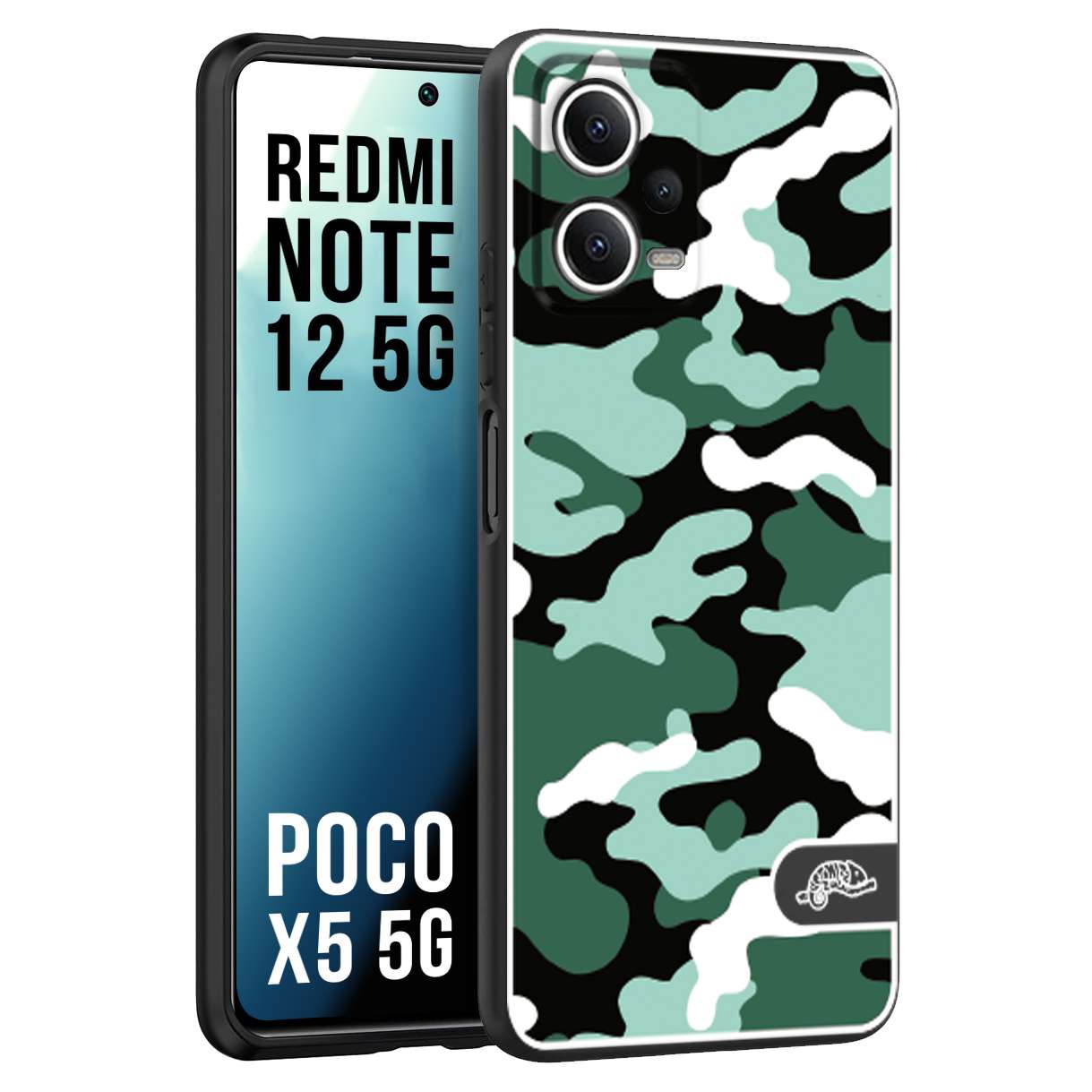 CUSTOMIZZA - Custodia cover nera morbida in tpu compatibile per Xiaomi Redmi Note 12 - POCO X5 5G camouflage mimetico militare verde green