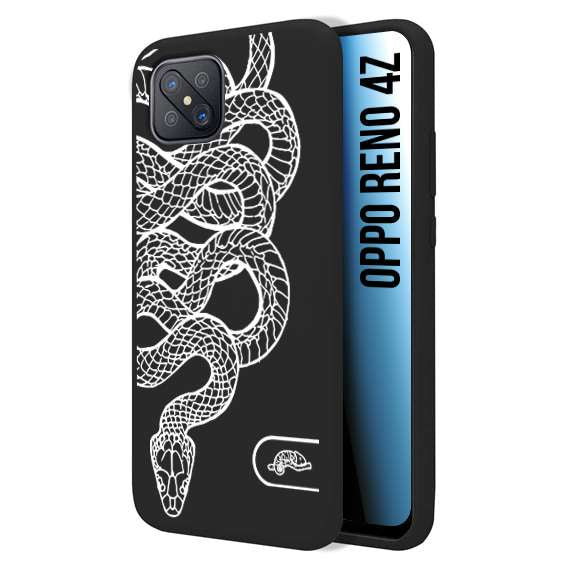 CUSTOMIZZA - Custodia cover nera morbida in tpu compatibile per Oppo Reno 4Z serpente snake bianco a rilievo disegnato tattoo tatuaggio