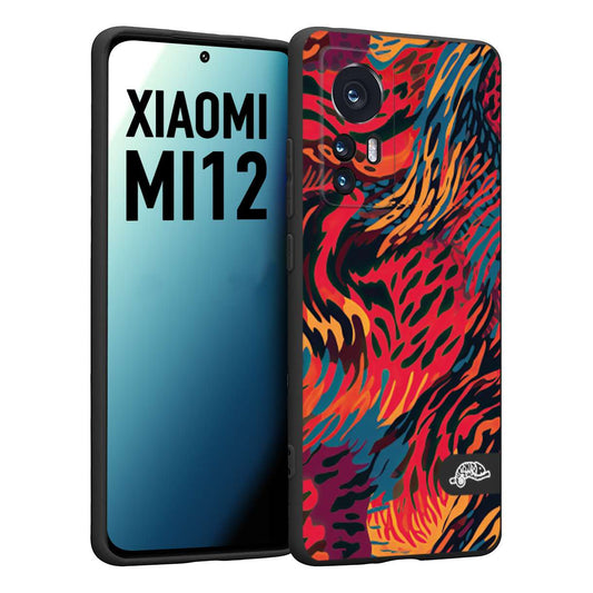 CUSTOMIZZA - Custodia cover nera morbida in tpu compatibile per Xiaomi 12 5G leopardato maculato tigrato colorata fiamme rossa blu arancione