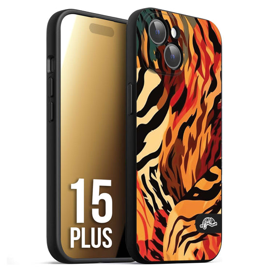 CUSTOMIZZA - Custodia cover nera morbida in tpu compatibile per iPhone 15 PLUS leopardato maculato tigrato tiger colorata gialla rossa arancio