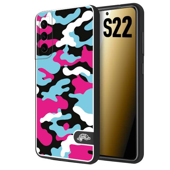 CUSTOMIZZA - Custodia cover nera morbida in tpu compatibile per Samsung S22 camouflage mimetico militare fucsia celeste