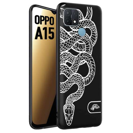 CUSTOMIZZA - Custodia cover nera morbida in tpu compatibile per Oppo A15 serpente snake bianco a rilievo disegnato tattoo tatuaggio