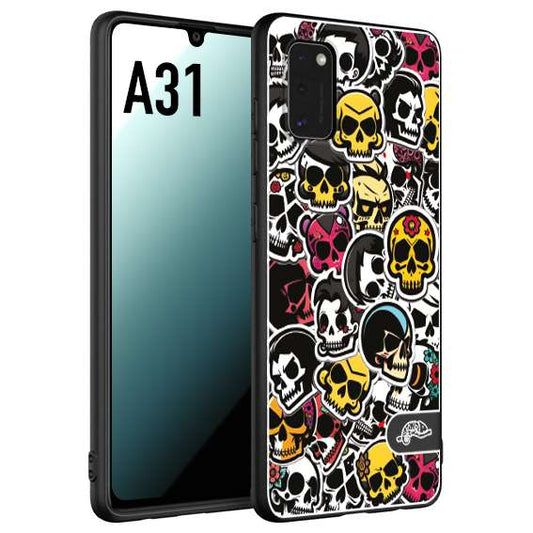 CUSTOMIZZA - Custodia cover nera morbida in tpu compatibile per Samsung A31 sticker bomb teschi colorati adesivi skulls skater snowboard