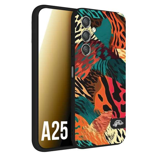 CUSTOMIZZA - Custodia cover nera morbida in tpu compatibile per Samsung A25 leopardato tigrato tiger colorata summer arancio verde fucsia