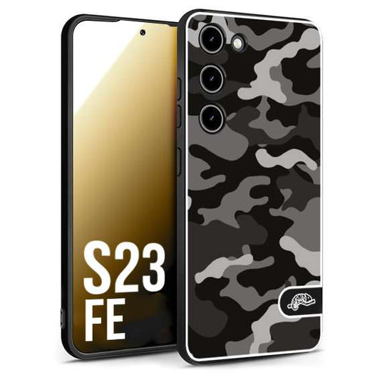 CUSTOMIZZA - Custodia cover nera morbida in tpu compatibile per Samsung S23 FE camouflage mimetico militare nero black grigio