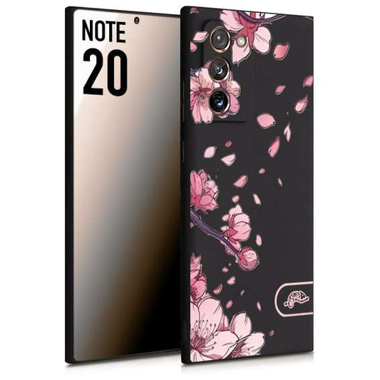 CUSTOMIZZA - Custodia cover nera morbida in tpu compatibile per Samsung NOTE 20 giapponese fiori di ciliegio in fiore a rilievo disegnata tattoo