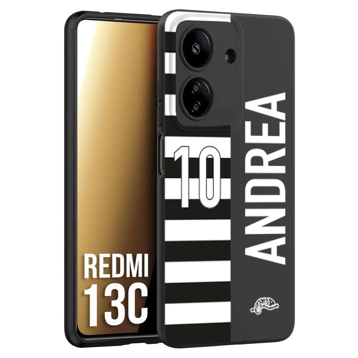 CUSTOMIZZA - Custodia cover nera morbida in tpu compatibile per Xiaomi Redmi 13C personalizzata calcio football nome e numero calciatori bianconera