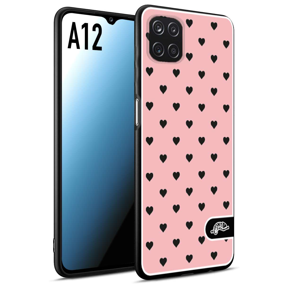 CUSTOMIZZA - Custodia cover nera morbida in tpu compatibile per Samsung A12 cuori pois rosa donna pin up vintage