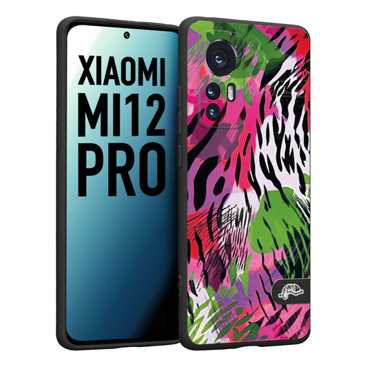 CUSTOMIZZA - Custodia cover nera morbida in tpu compatibile per Xiaomi 12 PRO leopardato tigrato tiger colorata summer color verde fucsia