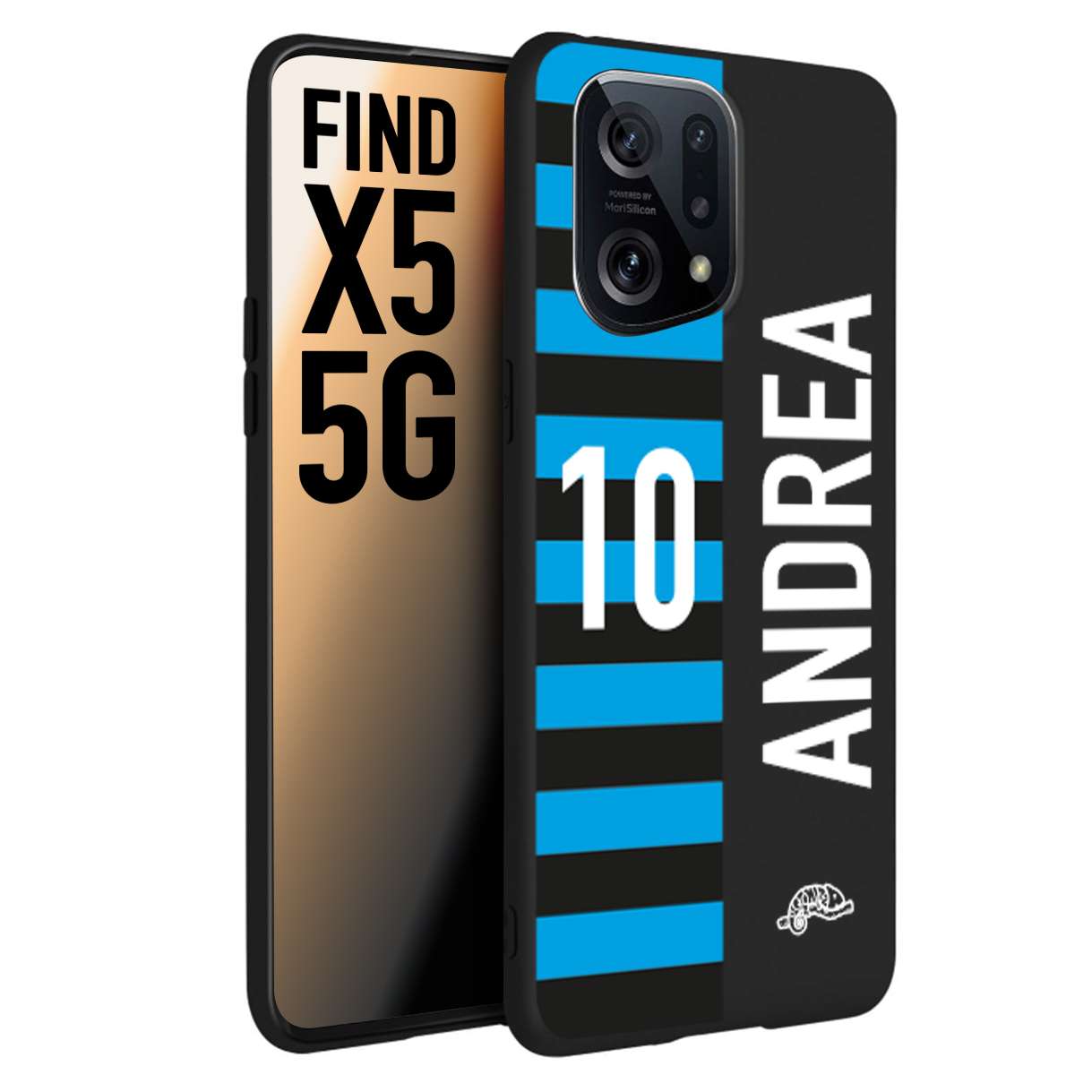 CUSTOMIZZA - Custodia cover nera morbida in tpu compatibile per Oppo Find X5 personalizzata calcio football nome e numero calciatori nerazzurra