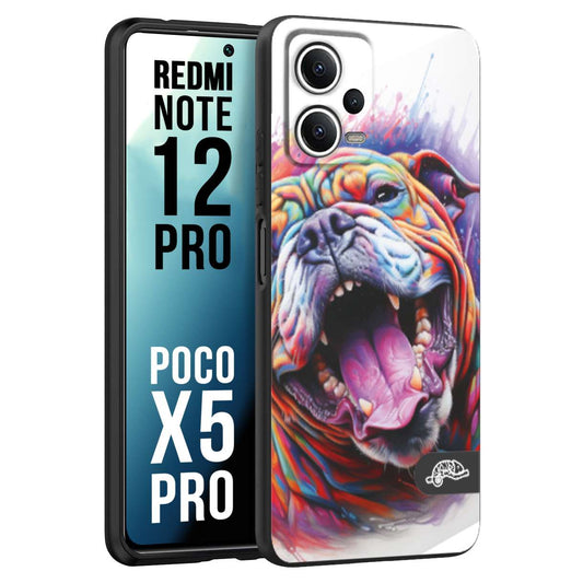 CUSTOMIZZA - Custodia cover nera morbida in tpu compatibile per Xiaomi Redmi Note 12 PRO - POCO X5 PRO animali color bulldog cane dog colori vibranti disegnato schizzo