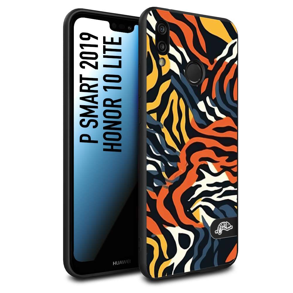 CUSTOMIZZA - Custodia cover nera morbida in tpu compatibile per Huawei P Smart 2019 leopardato maculato tigrato tiger colorata gialla blu arancio