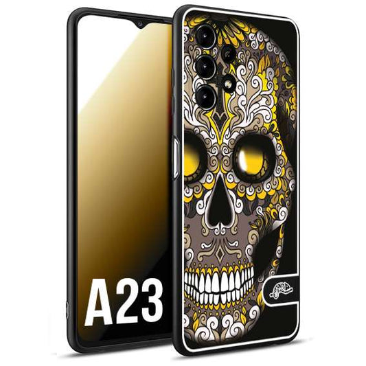 CUSTOMIZZA - Custodia cover nera morbida in tpu compatibile per Samsung A23 teschio messicano Mexican skull nero giallo