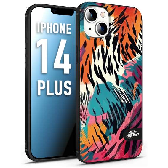 CUSTOMIZZA - Custodia cover nera morbida in tpu compatibile per iPhone 14 PLUS leopardato maculato tigrato tiger colorata summer color