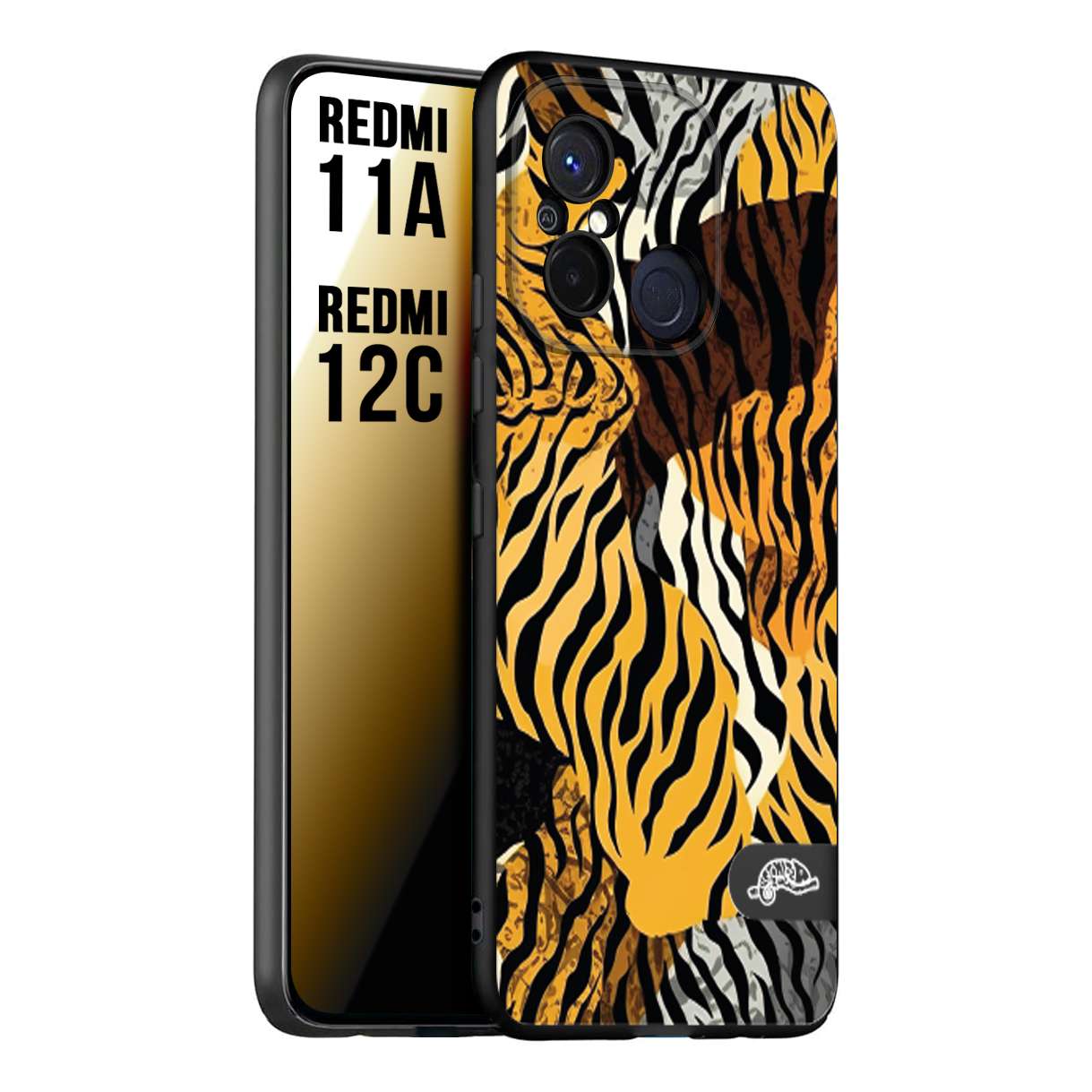 CUSTOMIZZA - Custodia cover nera morbida in tpu compatibile per Xiaomi Redmi 11A - 12C leopardato tigrato tiger colorata donna fashion estate