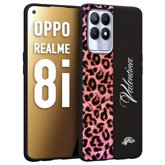 CUSTOMIZZA - Custodia cover nera morbida in tpu compatibile per Oppo Realme 8i leopardato rosa fucsia personalizzata nome iniziali