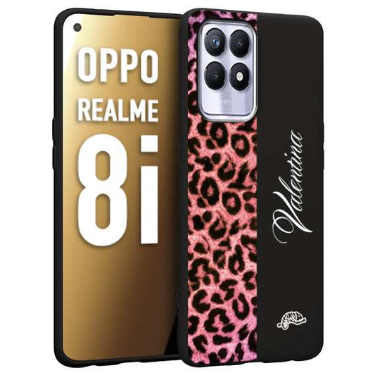 CUSTOMIZZA - Custodia cover nera morbida in tpu compatibile per Oppo Realme 8i leopardato rosa fucsia personalizzata nome iniziali