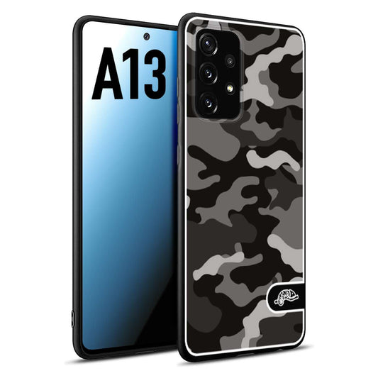 CUSTOMIZZA - Custodia cover nera morbida in tpu compatibile per Samsung A13 camouflage mimetico militare nero black grigio