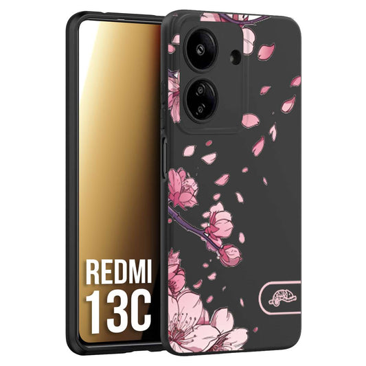 CUSTOMIZZA - Custodia cover nera morbida in tpu compatibile per Xiaomi Redmi 13C giapponese fiori di ciliegio in fiore a rilievo disegnata tattoo