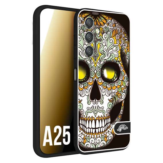 CUSTOMIZZA - Custodia cover nera morbida in tpu compatibile per Samsung A25 teschio messicano Mexican skull bianco verde giallo