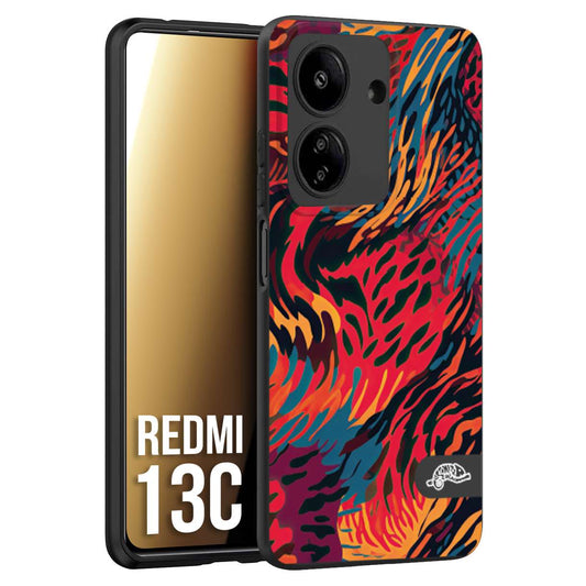 CUSTOMIZZA - Custodia cover nera morbida in tpu compatibile per Xiaomi Redmi 13C leopardato maculato tigrato colorata fiamme rossa blu arancione