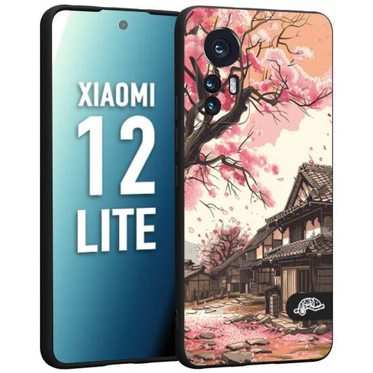 CUSTOMIZZA - Custodia cover nera morbida in tpu compatibile per Xiaomi 12 LITE casa giapponese rosa ciliegio in fiore disegnata tattoo