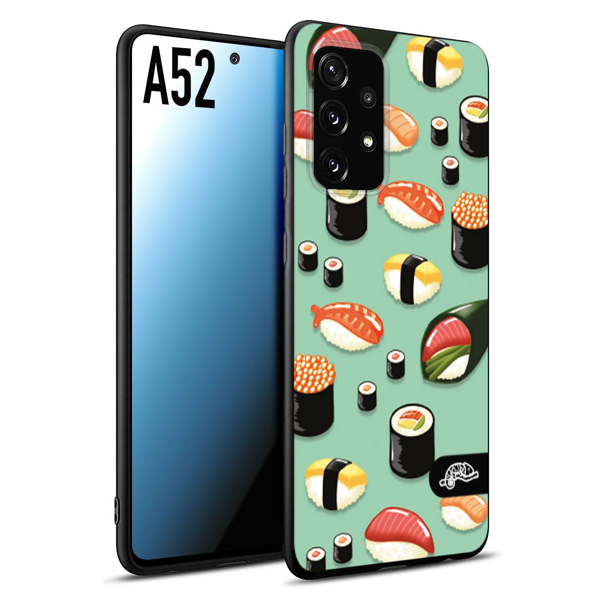 CUSTOMIZZA - Custodia cover nera morbida in tpu compatibile per Samsung A52 sushi disegni giapponese nighiri acquamarina verde