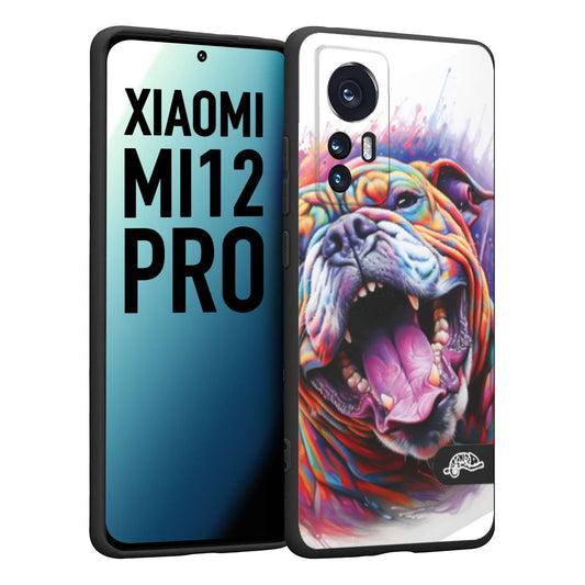 CUSTOMIZZA - Custodia cover nera morbida in tpu compatibile per Xiaomi 12 PRO animali color bulldog cane dog colori vibranti disegnato schizzo