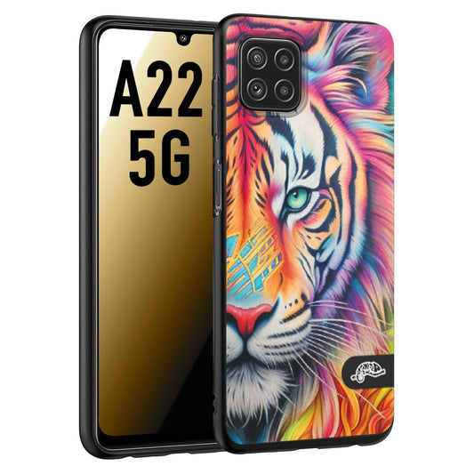 CUSTOMIZZA - Custodia cover nera morbida in tpu compatibile per Samsung A22 5G animali color tigre tiger viso colori vibranti disegnato schizzo