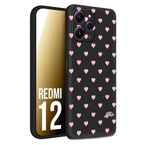 CUSTOMIZZA - Custodia cover nera morbida in tpu compatibile per Xiaomi Redmi 12 cuori pois rosa su nero donna pin up vintage