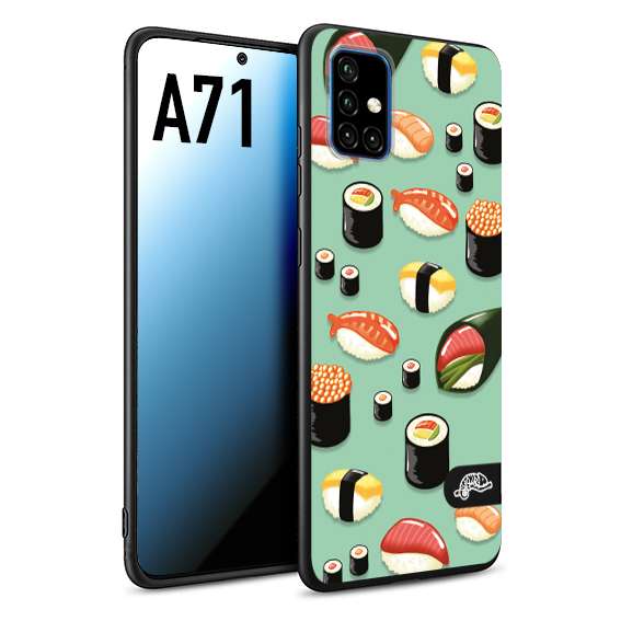 CUSTOMIZZA - Custodia cover nera morbida in tpu compatibile per Samsung A71 sushi disegni giapponese nighiri acquamarina verde