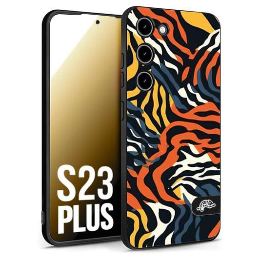 CUSTOMIZZA - Custodia cover nera morbida in tpu compatibile per Samsung S23 PLUS leopardato maculato tigrato tiger colorata gialla blu arancio