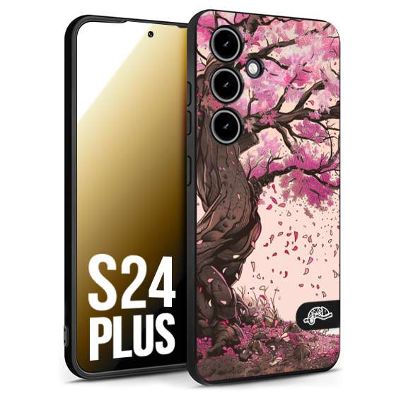 CUSTOMIZZA - Custodia cover nera morbida in tpu compatibile per Samsung S24 PLUS giapponese colori morbidi fiori di ciliegio rosa disegnata