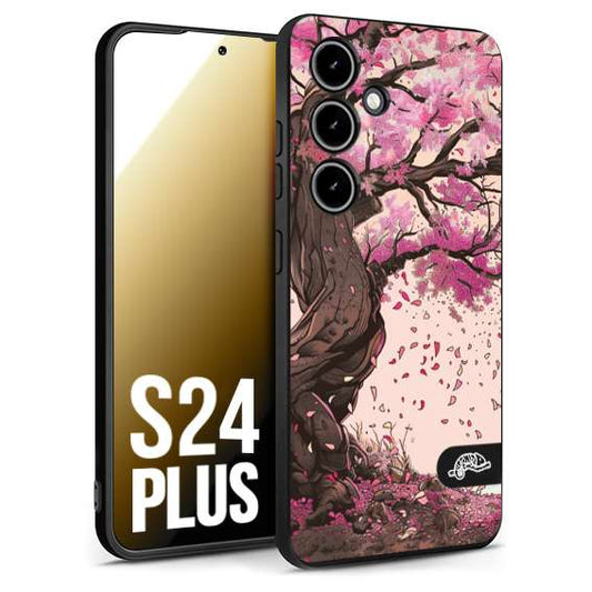 CUSTOMIZZA - Custodia cover nera morbida in tpu compatibile per Samsung S24 PLUS giapponese colori morbidi fiori di ciliegio rosa disegnata