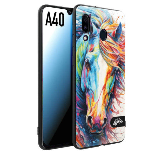 CUSTOMIZZA - Custodia cover nera morbida in tpu compatibile per Samsung A40 animali color cavallo horse viso colori vibranti disegnato schizzo