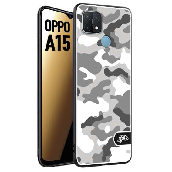 CUSTOMIZZA - Custodia cover nera morbida in tpu compatibile per Oppo A15 camouflage mimetico militare bianco white