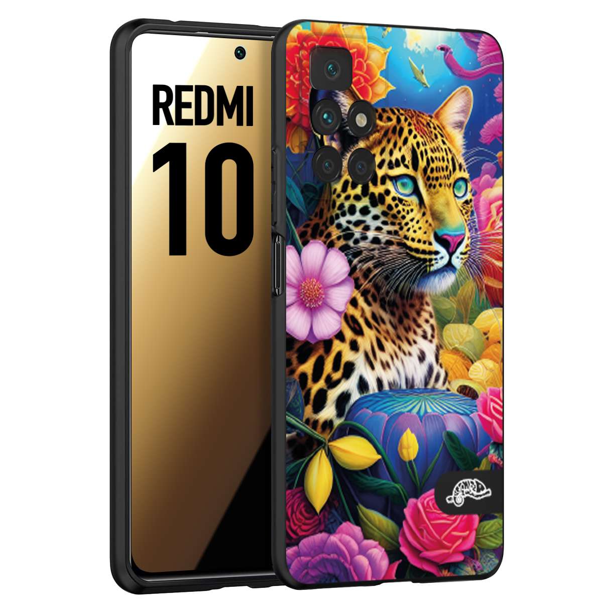 CUSTOMIZZA - Custodia cover nera morbida in tpu compatibile per Xiaomi Redmi 10 fiori astratti donna flower fantasia leopardo ghepardo animali colorati