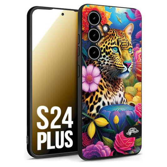 CUSTOMIZZA - Custodia cover nera morbida in tpu compatibile per Samsung S24 PLUS fiori astratti donna flower fantasia leopardo ghepardo animali colorati