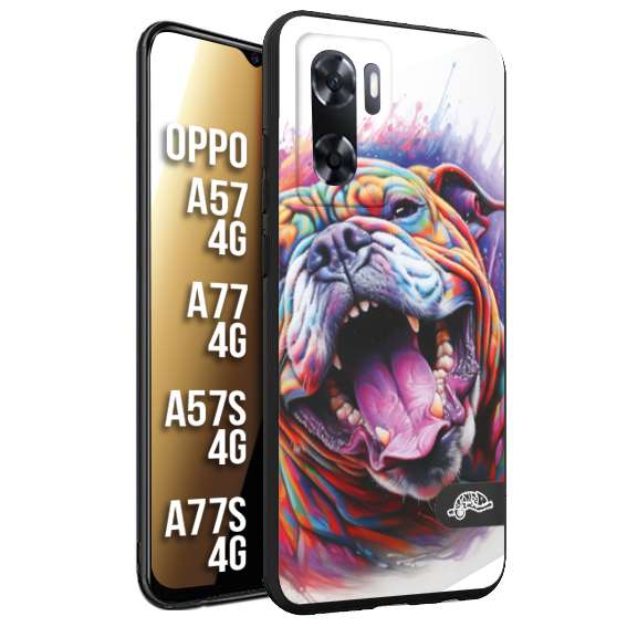 CUSTOMIZZA - Custodia cover nera morbida in tpu compatibile per Oppo A57 - A77 - A57S - A77S (4G) animali color bulldog cane dog colori vibranti disegnato schizzo