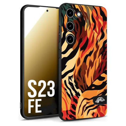 CUSTOMIZZA - Custodia cover nera morbida in tpu compatibile per Samsung S23 FE leopardato maculato tigrato tiger colorata gialla rossa arancio