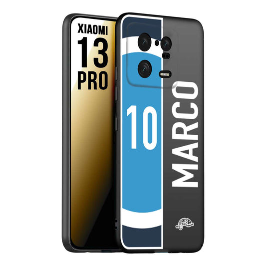 CUSTOMIZZA - Custodia cover nera morbida in tpu compatibile per Xiaomi 13 PRO personalizzata calcio football nome e numero calciatori biancoazzurri bianco celesti