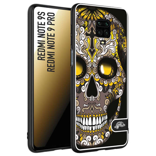 CUSTOMIZZA - Custodia cover nera morbida in tpu compatibile per Xiaomi Redmi Note 9S - Note 9 PRO teschio messicano Mexican skull nero giallo