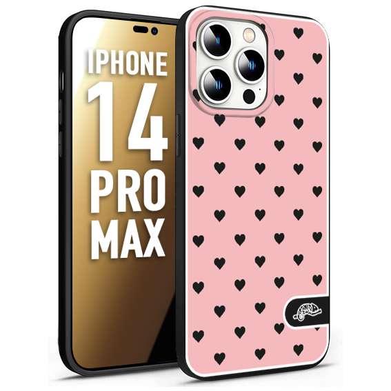 CUSTOMIZZA - Custodia cover nera morbida in tpu compatibile per iPhone 14 PRO MAX cuori pois rosa donna pin up vintage