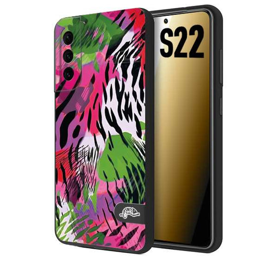 CUSTOMIZZA - Custodia cover nera morbida in tpu compatibile per Samsung S22 leopardato tigrato tiger colorata summer color verde fucsia