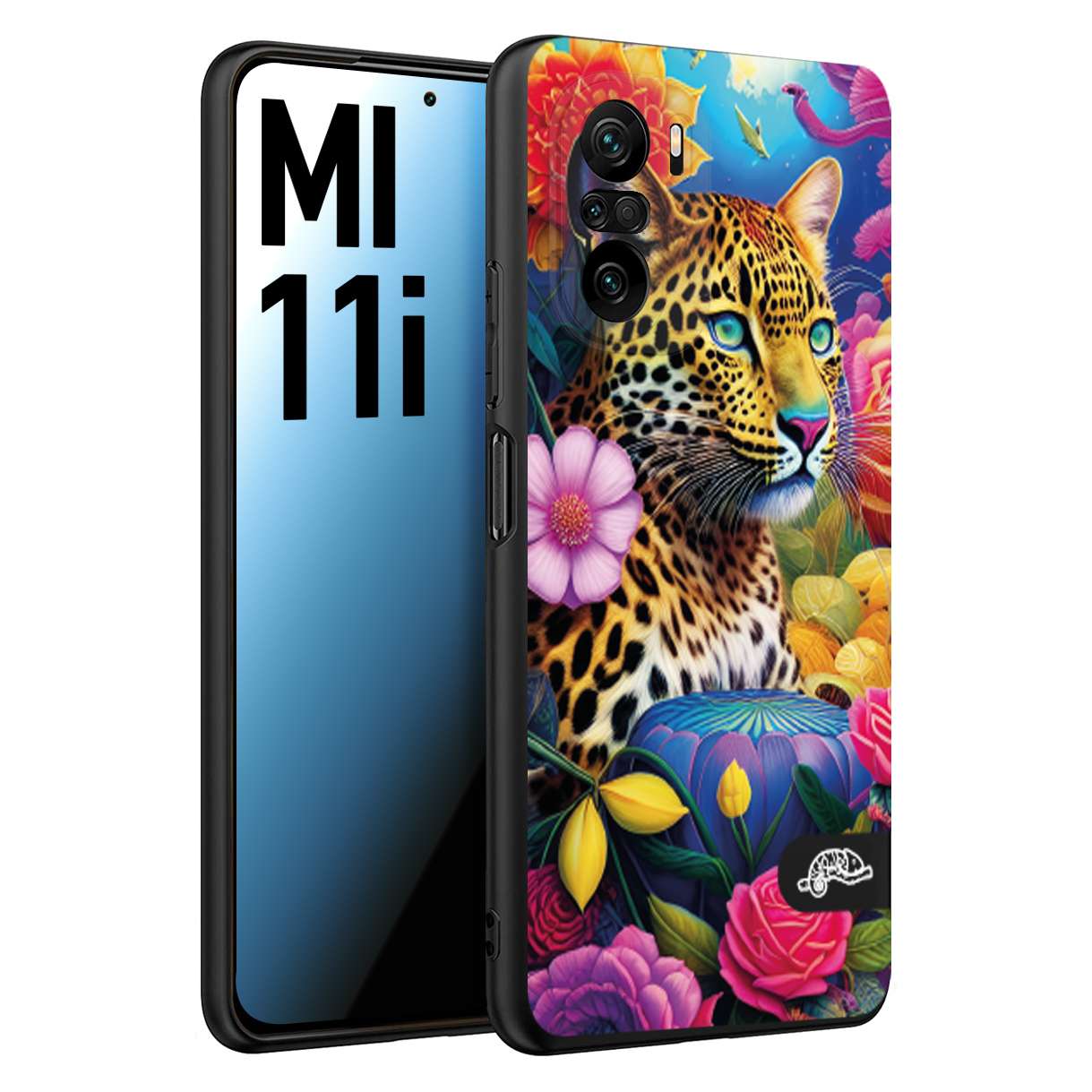 CUSTOMIZZA - Custodia cover nera morbida in tpu compatibile per Xiaomi Mi 11i fiori astratti donna flower fantasia leopardo ghepardo animali colorati