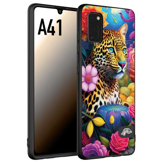 CUSTOMIZZA - Custodia cover nera morbida in tpu compatibile per Samsung A41 fiori astratti donna flower fantasia leopardo ghepardo animali colorati