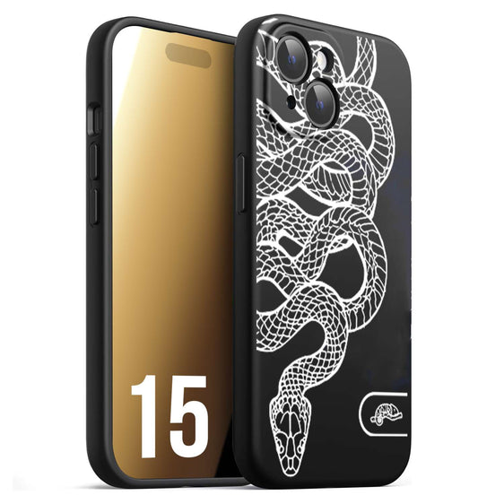 CUSTOMIZZA - Custodia cover nera morbida in tpu compatibile per iPhone 15 serpente snake bianco a rilievo disegnato tattoo tatuaggio