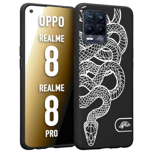 CUSTOMIZZA - Custodia cover nera morbida in tpu compatibile per Oppo Realme 8 - 8 PRO serpente snake bianco a rilievo disegnato tattoo tatuaggio