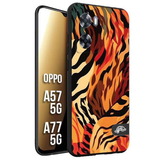 CUSTOMIZZA - Custodia cover nera morbida in tpu compatibile per Oppo A57 5G - A77 5G leopardato maculato tigrato tiger colorata gialla rossa arancio